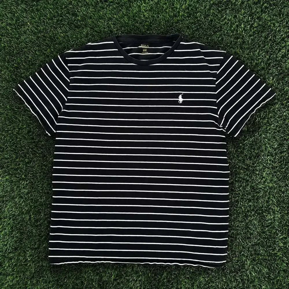 Polo Ralph Lauren Striped T-Shirt Size M Black White Logo Tee